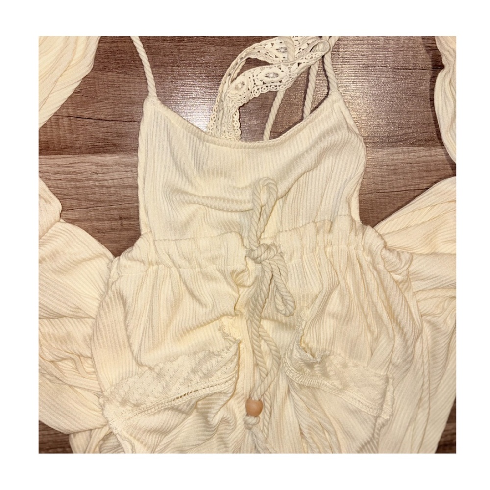 Free People Cream Boho Open Back Wide Sleeve Jumpsuit Romper Size M - Picture 2 of 10